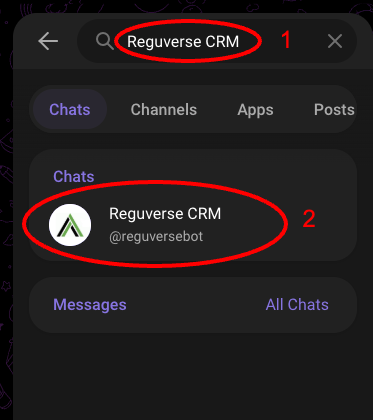Step 3: Search for the official bot @reguversebot